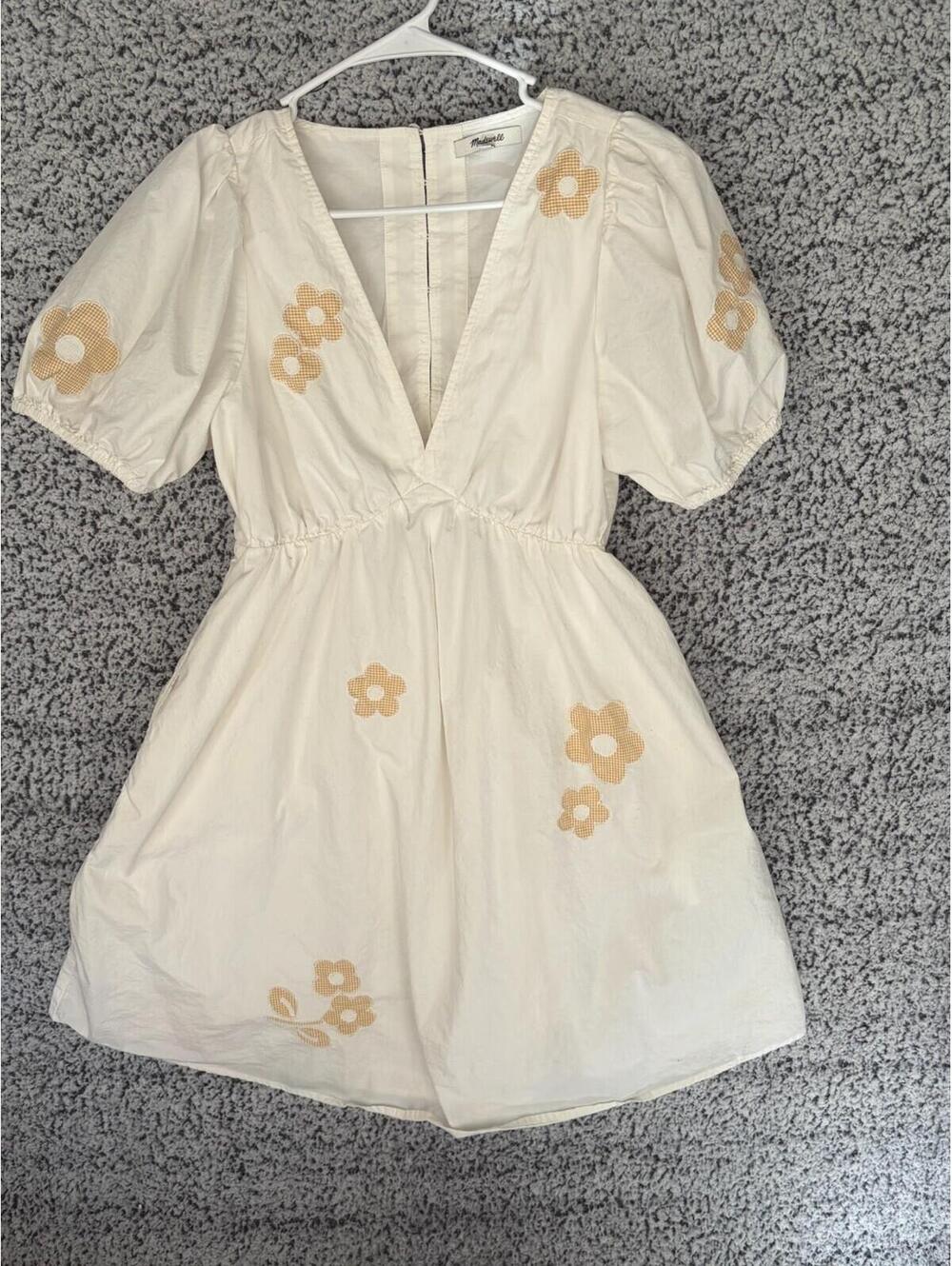 Madewell Daisy Applique Mini Dress Size 2 Ivory Puff Sleeve Open Back